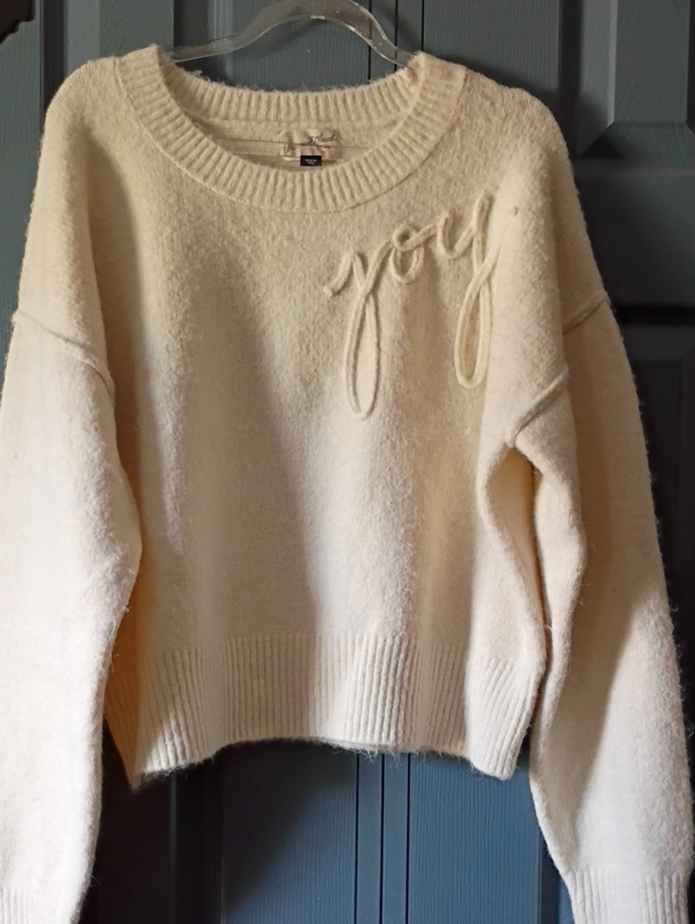 Universal Thread Cream 'joy' Embroidered Crewneck Sweater